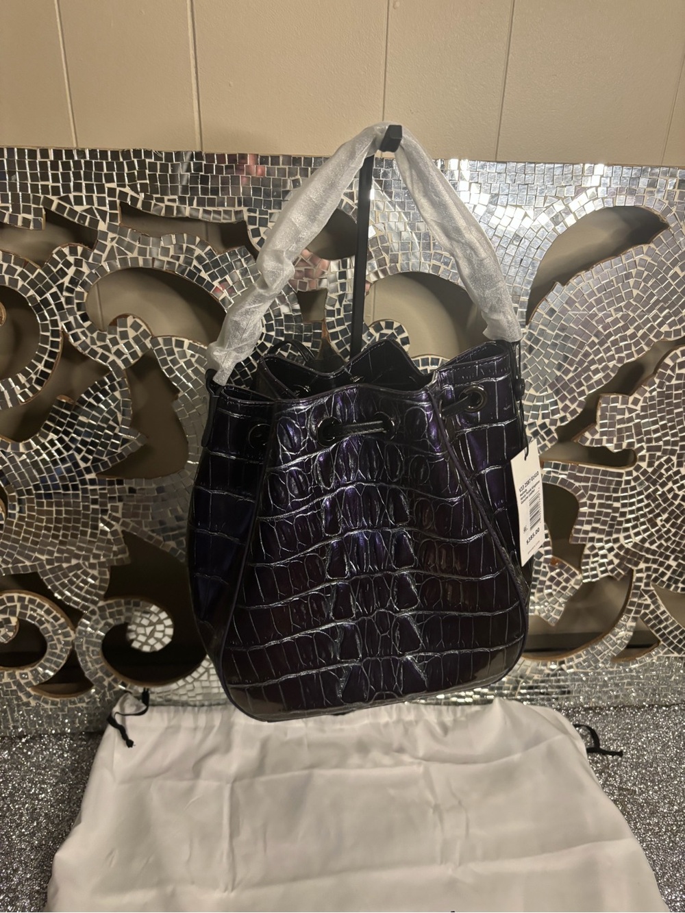 💕Brahmin Croc-Embossed Deep Purple Bucket Bag